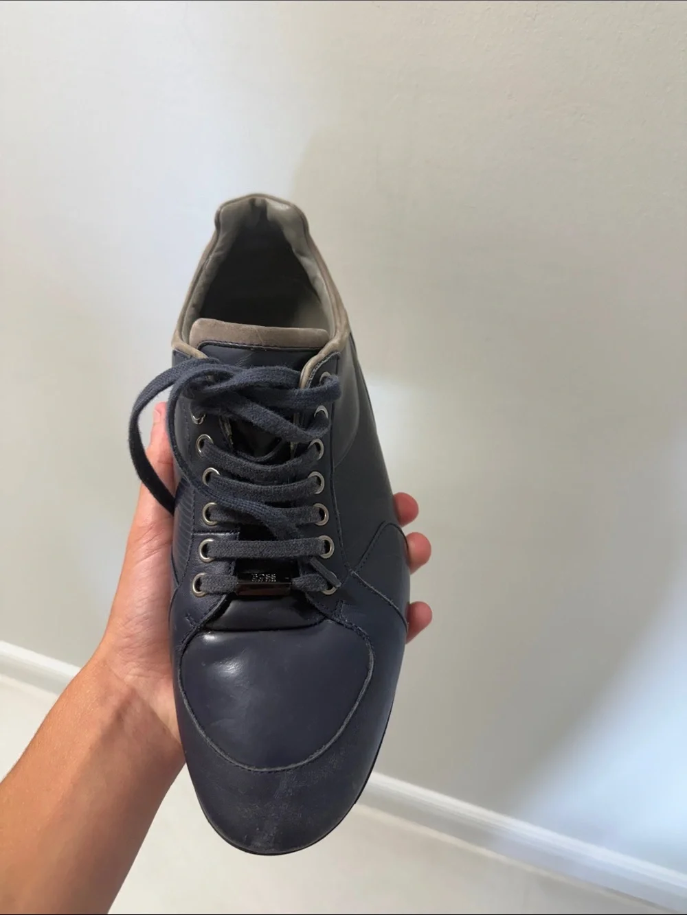 Hugo Boss Navy Blue Leather Lace-Up Sneaker
